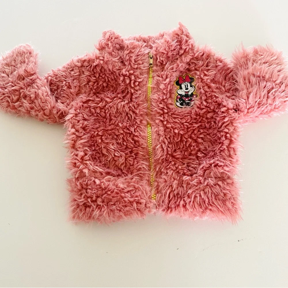 Disney Junior Minnie Mouse Jacket 12 Months Pink Fuzzy Sherpa Embroidered Patch